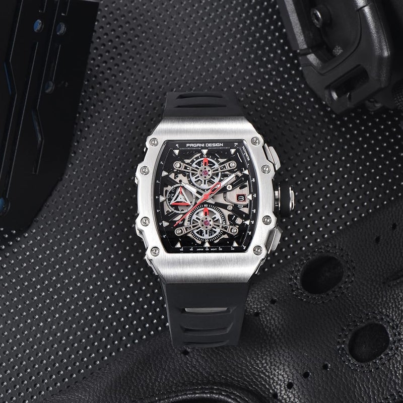 PAGANI DESIGN PD-YS011 Men's Skeleton Quartz Wristwatch with Sapphire Glass and Stainless Steel Case - Image 5